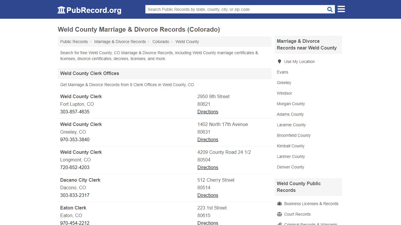 Weld County Marriage & Divorce Records (Colorado) - PubRecord.org