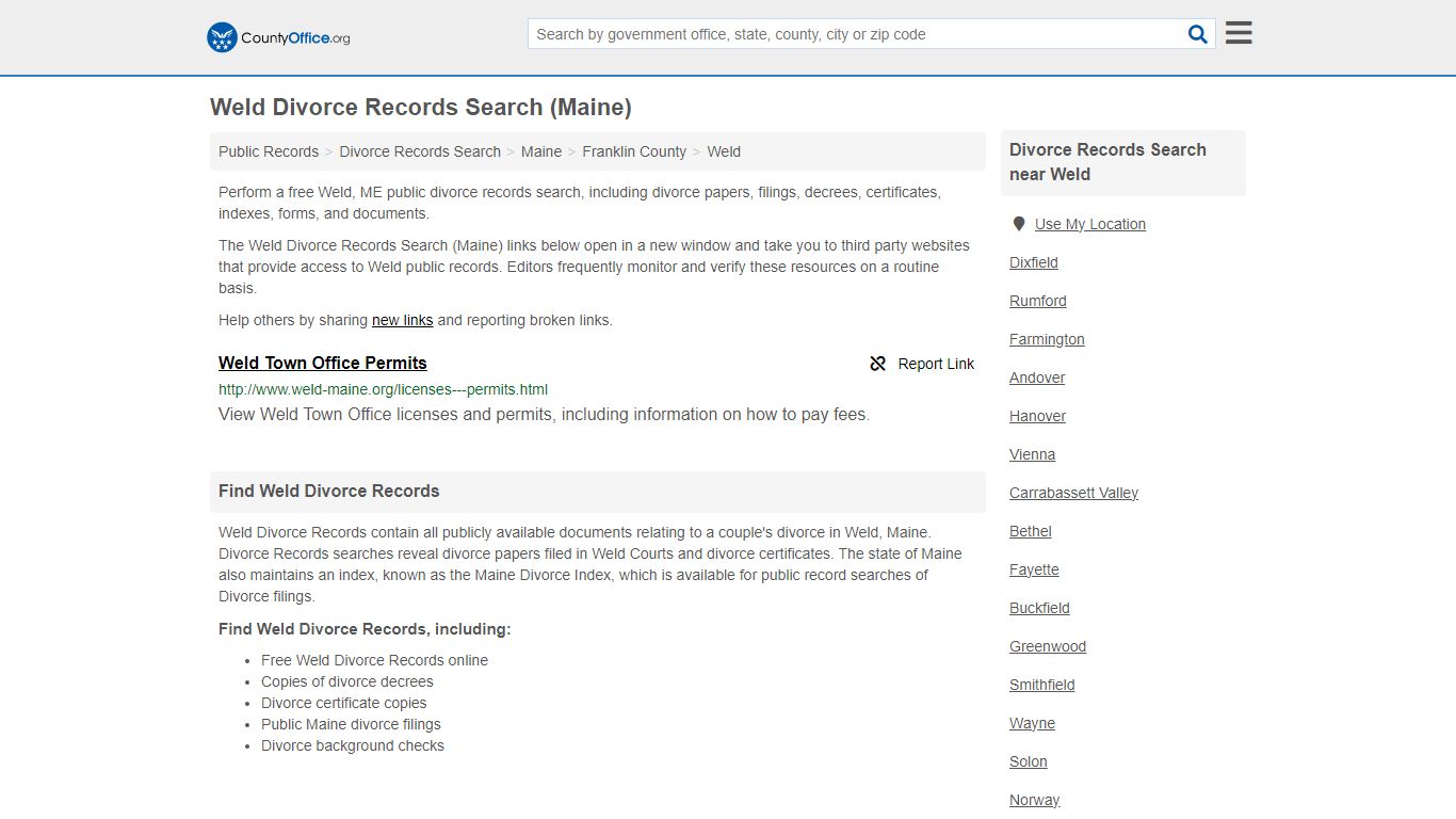 Divorce Records Search - Weld, ME (Divorce Certificates & Decrees)